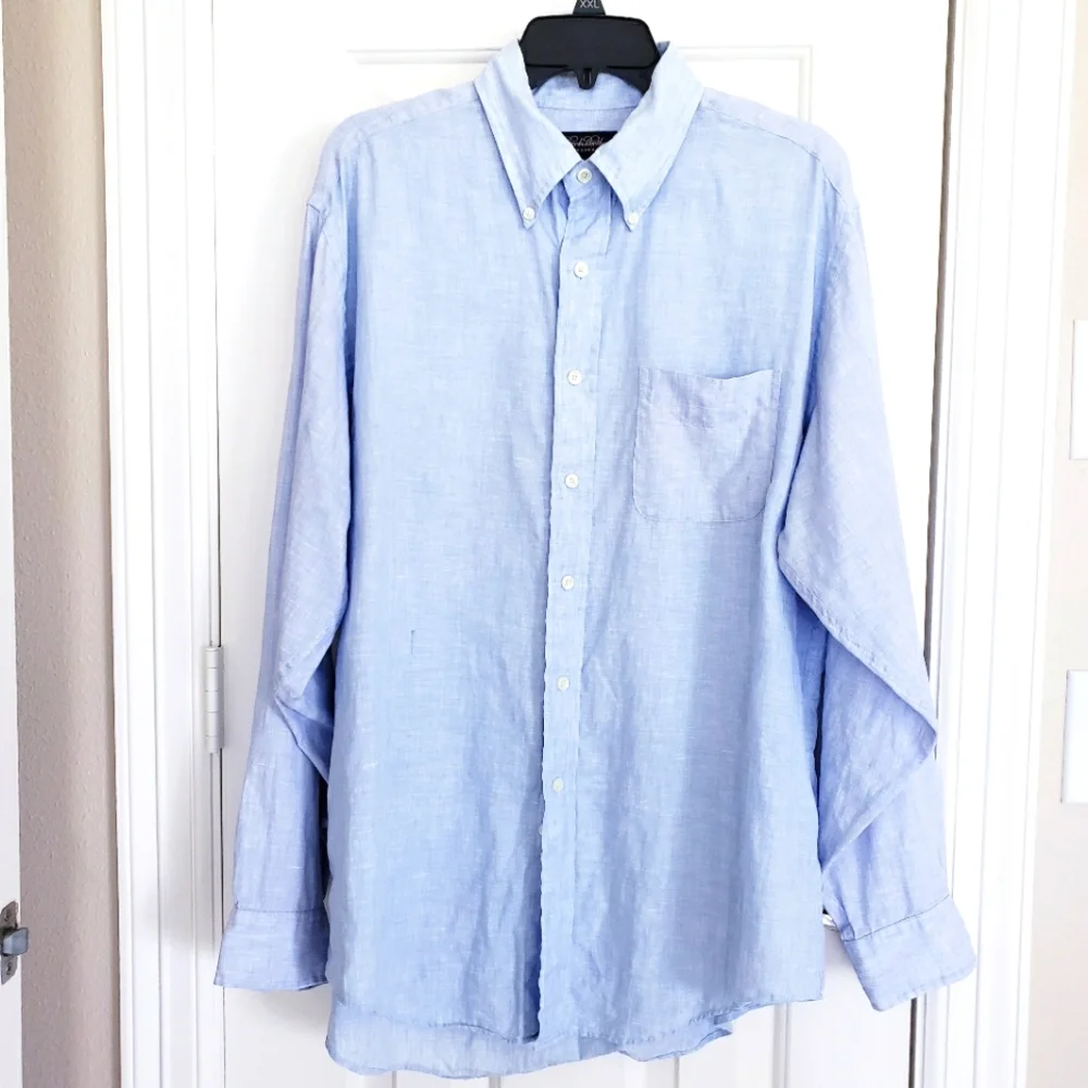 Brooks Brothers Irish Linen Light Blue Shirt 100% Linen - Picture 1 of 12